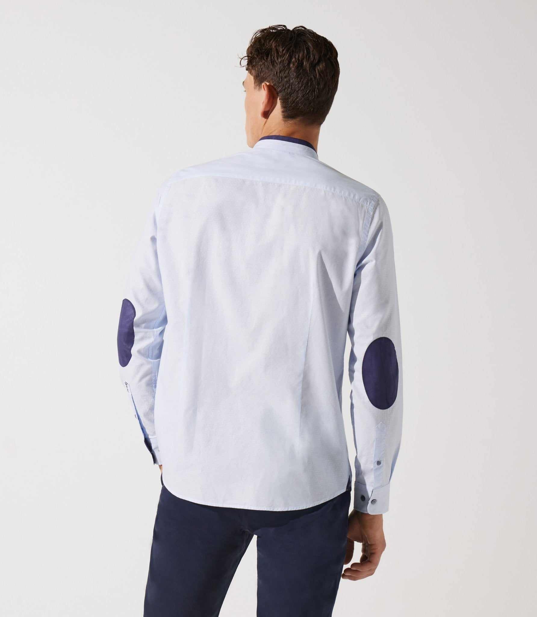 Chemise col mao à coudières bleu ciel et marine JOY - Image 3