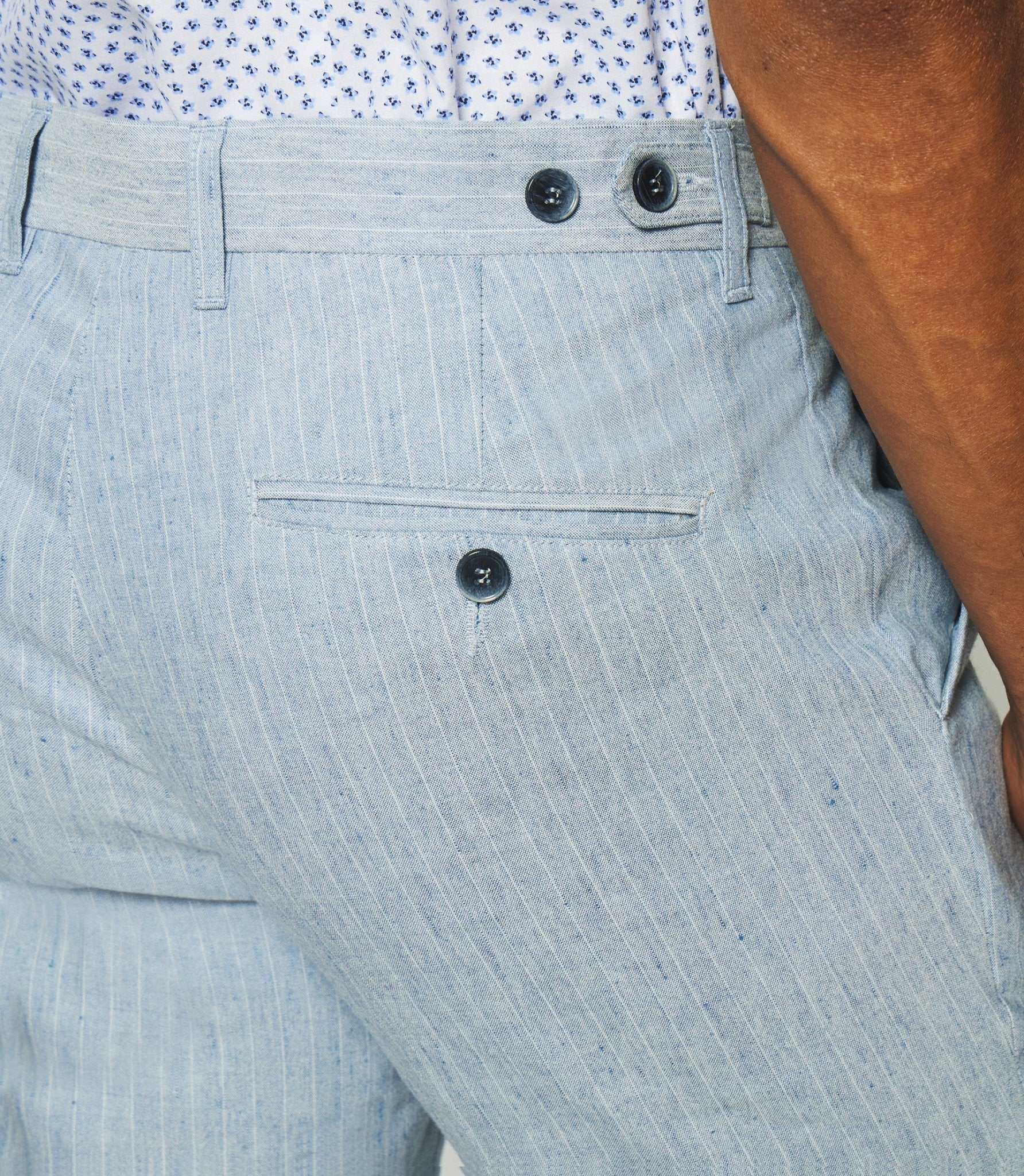 Pantalon chino à rayures en lin bleu ciel PLAISANCE - Image 4