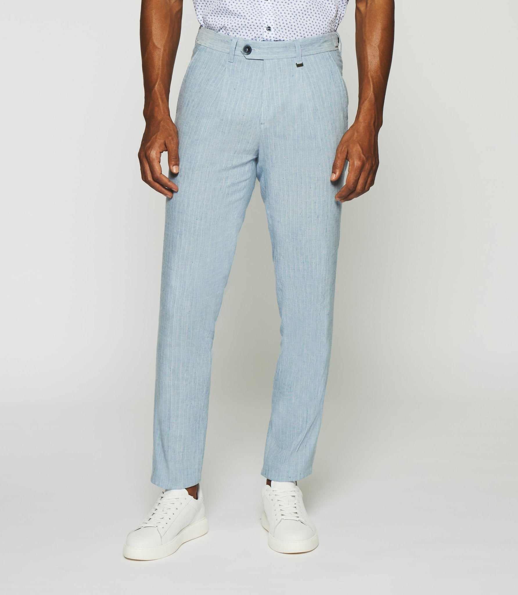 Pantalon chino à rayures en lin bleu ciel PLAISANCE - Image 5