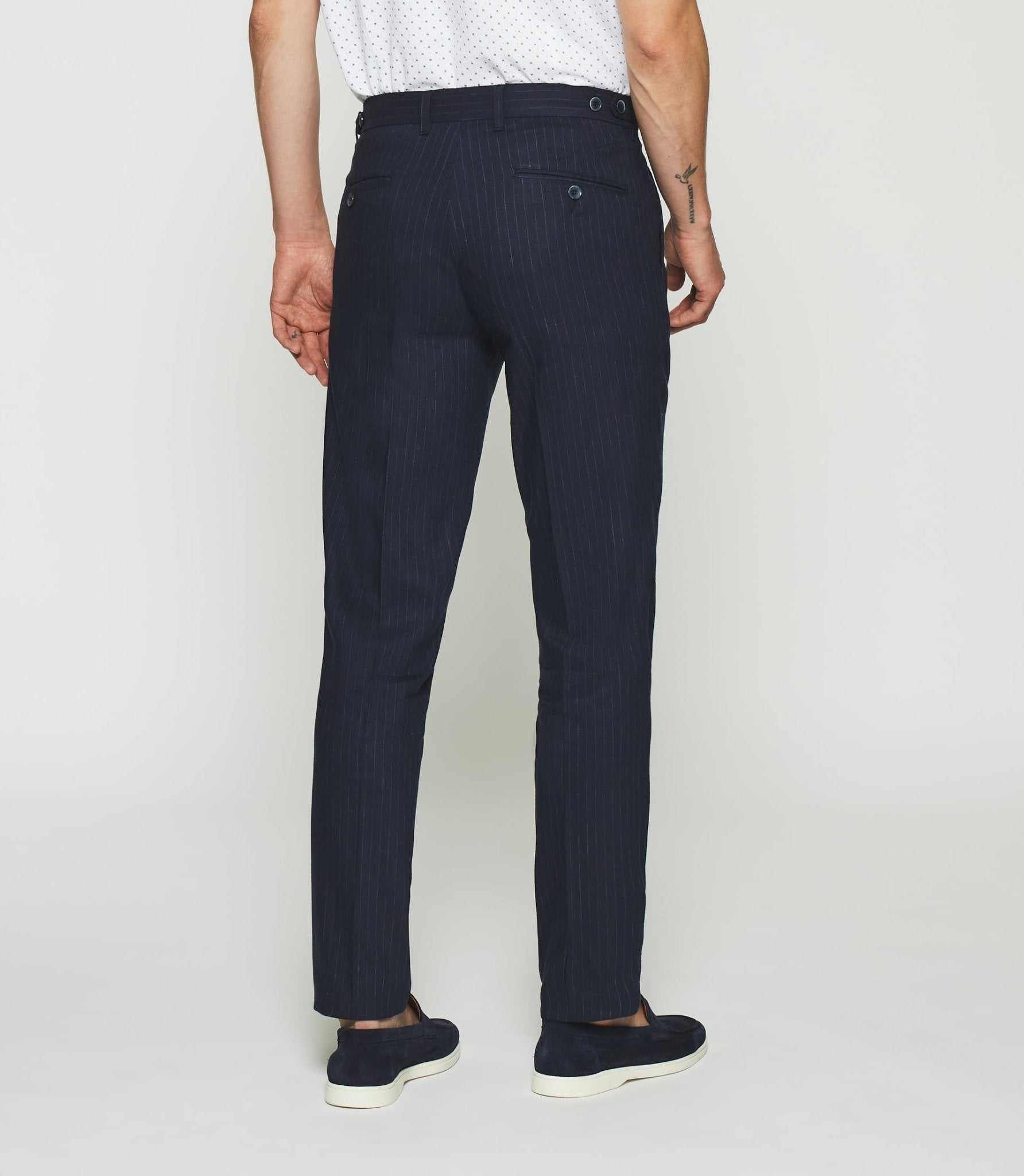 Pantalon chino à rayures en lin bleu marine PLAISANCE - Image 4