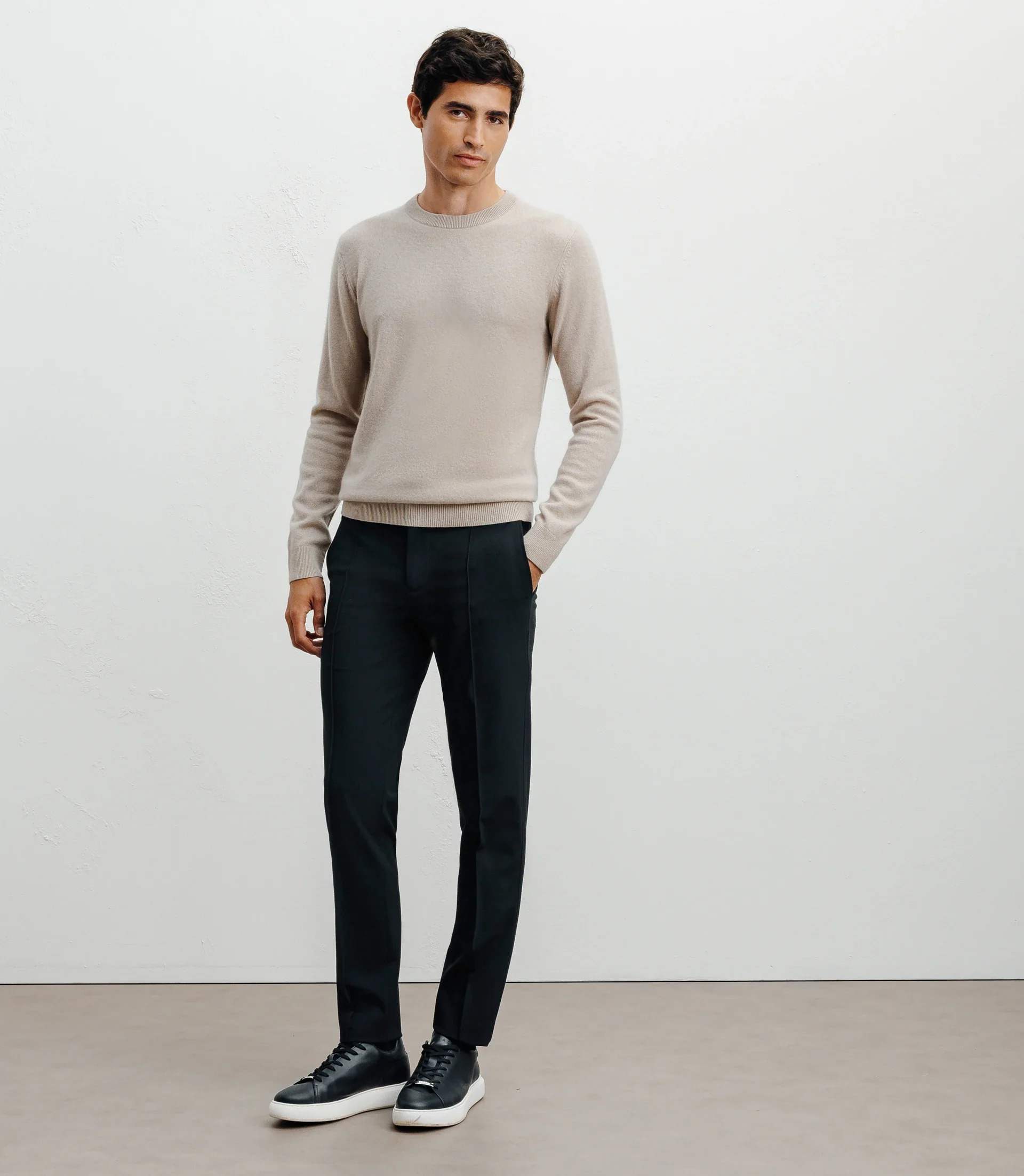 Pull col rond 100% cachemire beige - Image 3