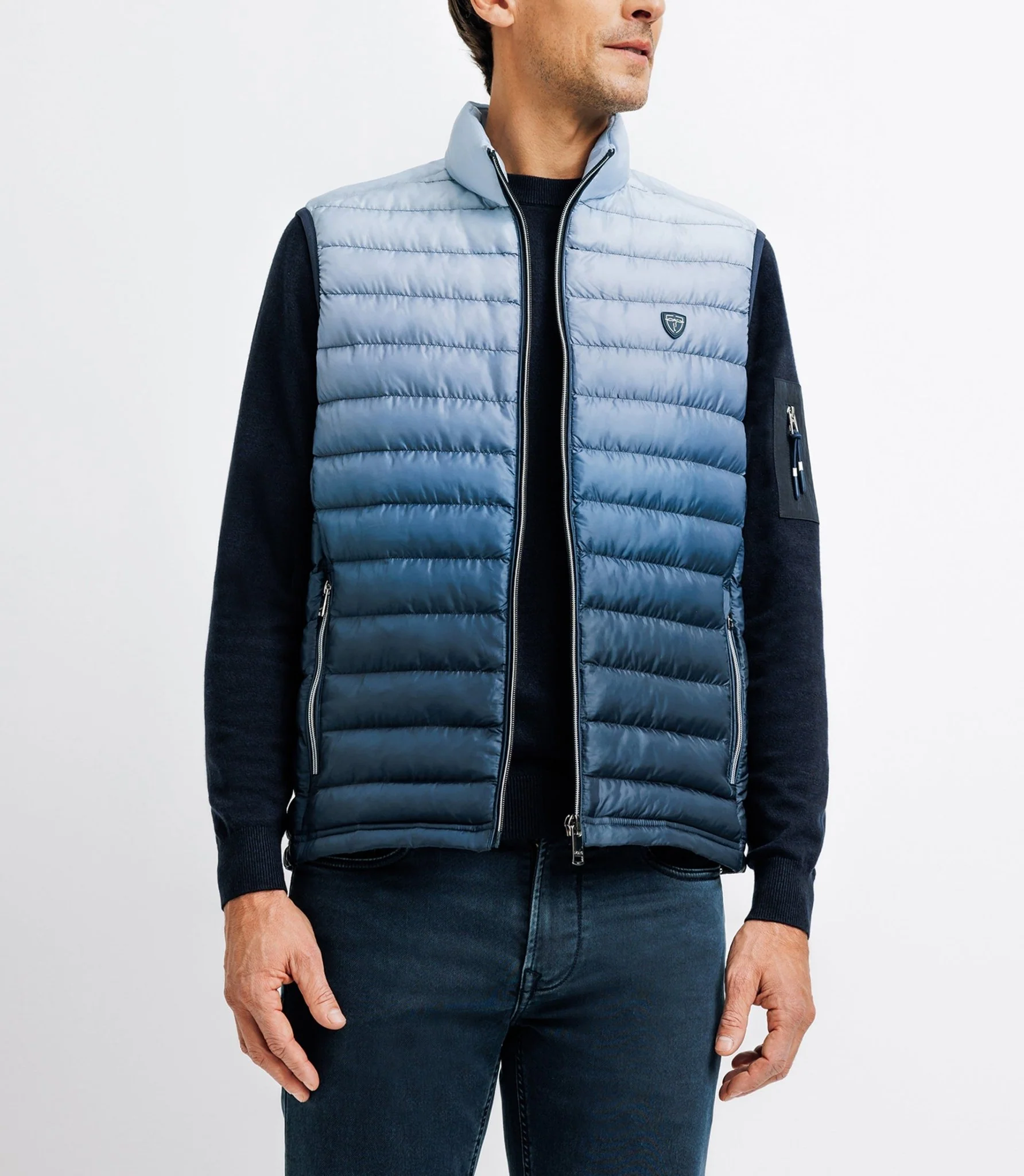 Doudoune sans manches dégradée et matelassée marine - Image 3