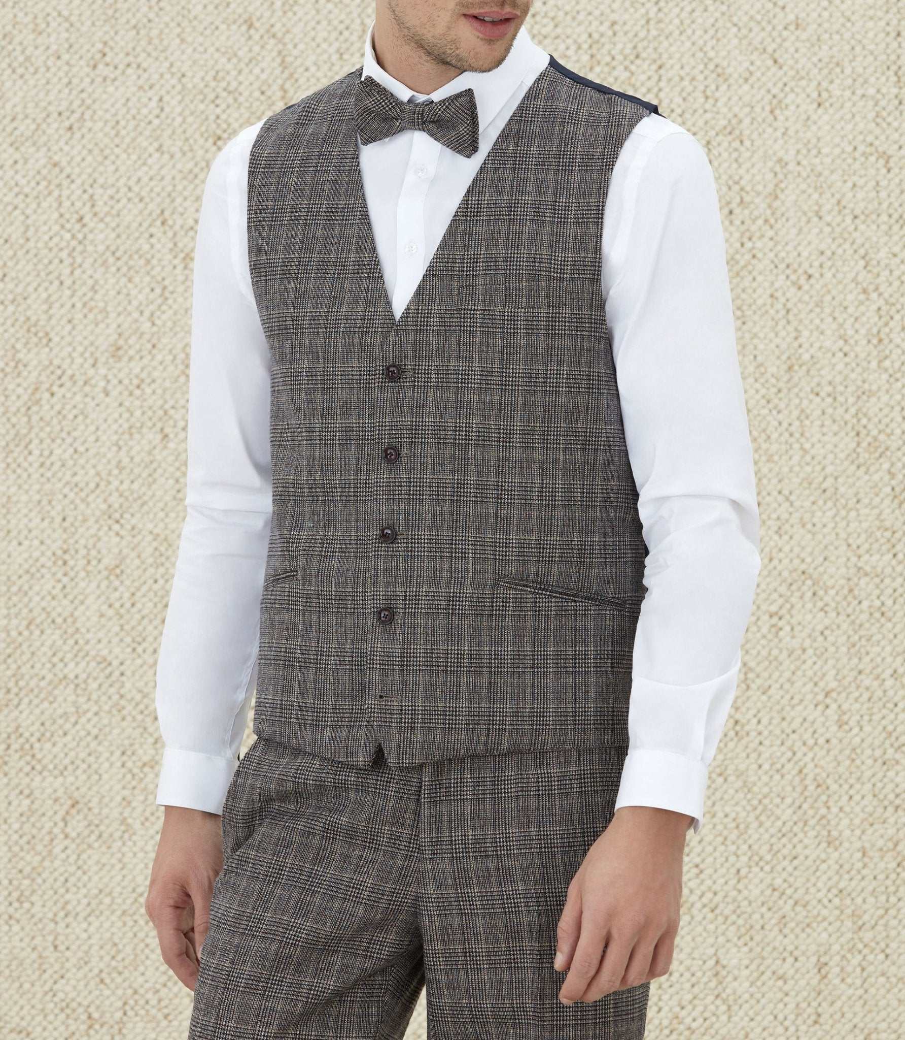 Gilet de costume Prince de Galles beige "Quempreinte" - Image 3