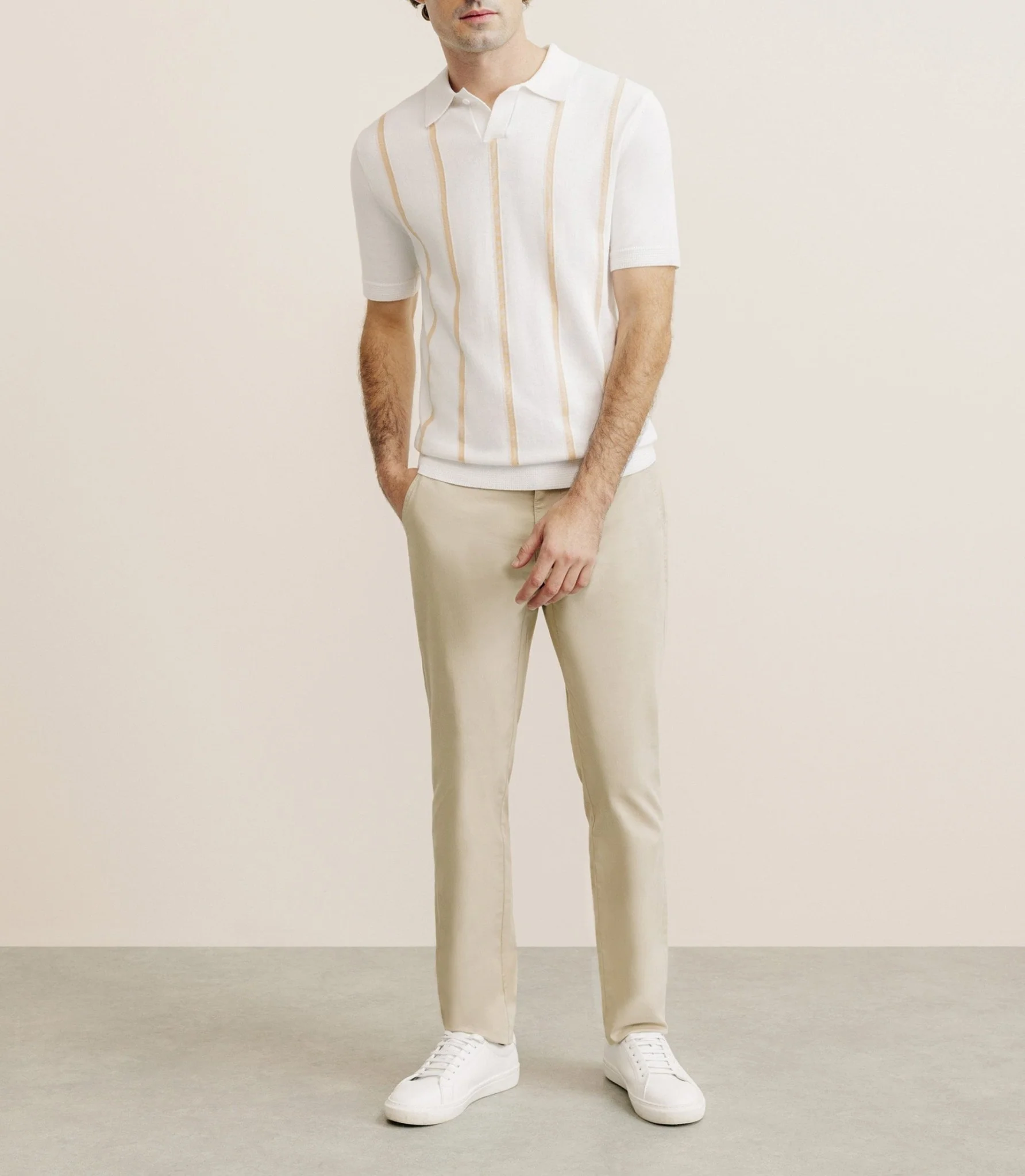 Polo en maille à rayures pêche - Image 3