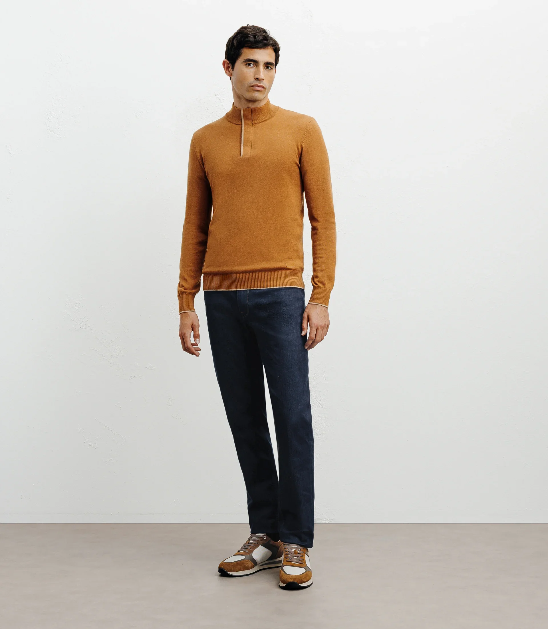 Pull col montant demi zippé camel foncé - Image 3