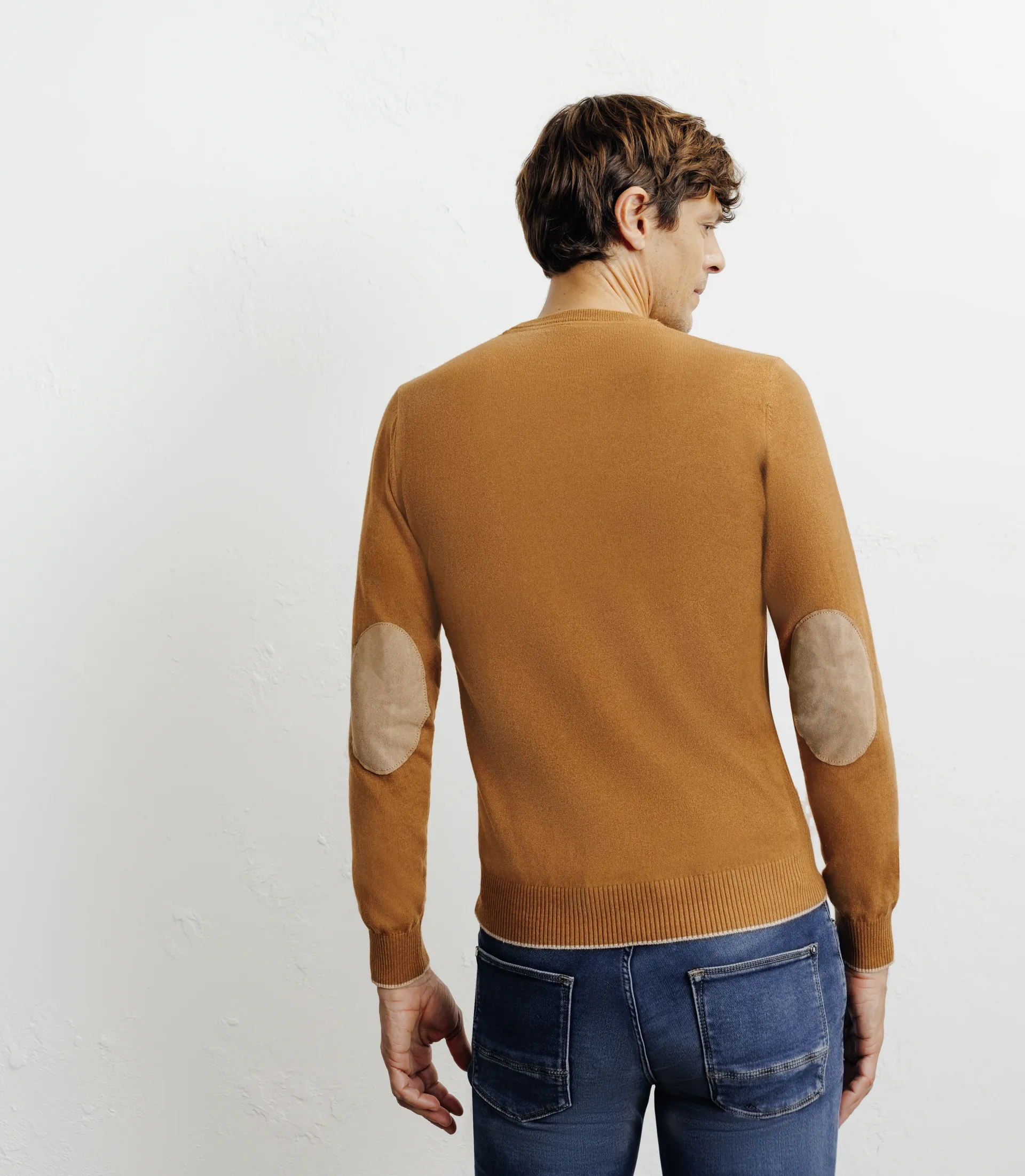 Pull col rond en coton camel foncé - Image 4