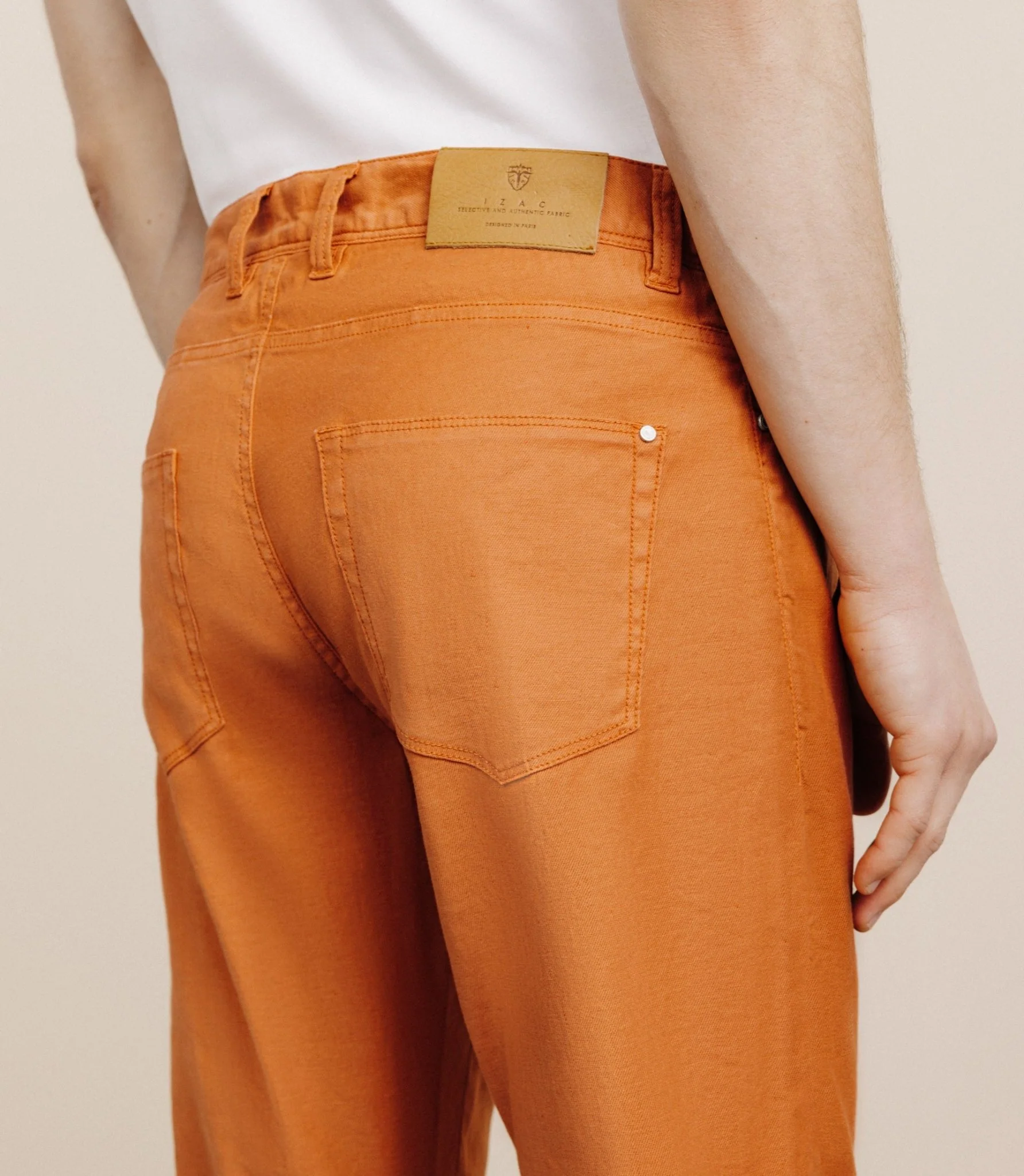 Pantalon droit en lin et coton orange - Image 3