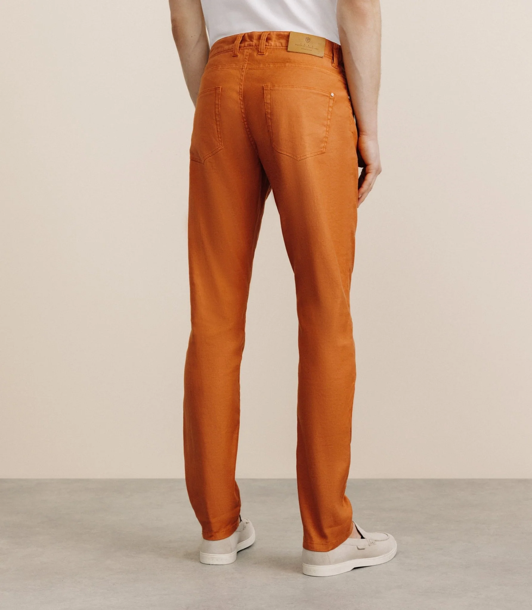 Pantalon droit en lin et coton orange - Image 4